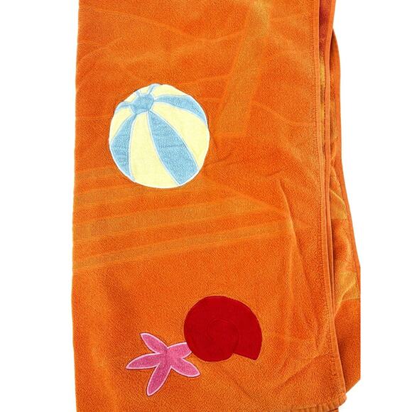 Vintage Beach Towel Orange with Applique Bucket and Shovel - Picture 3 of 8
